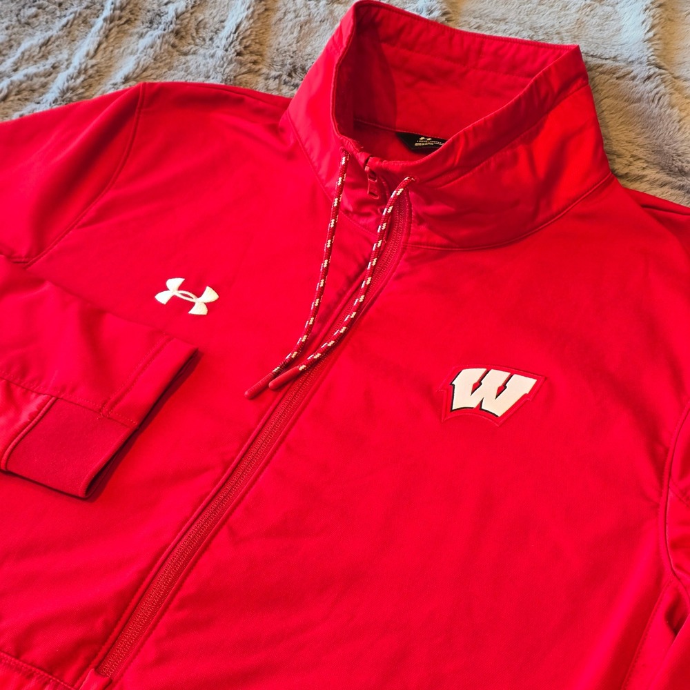 Under Armour Wisconsin Badgers Red ColdGear Quarter Zip Pullover Mens Large LG